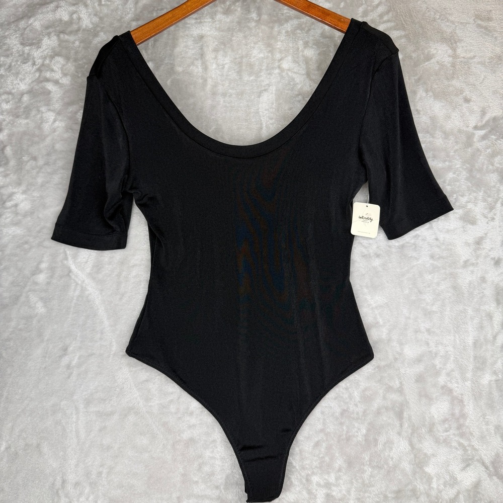 Intimately Free People Black Scoop Neck Short Sleeve Thong Bodysuit NWT
